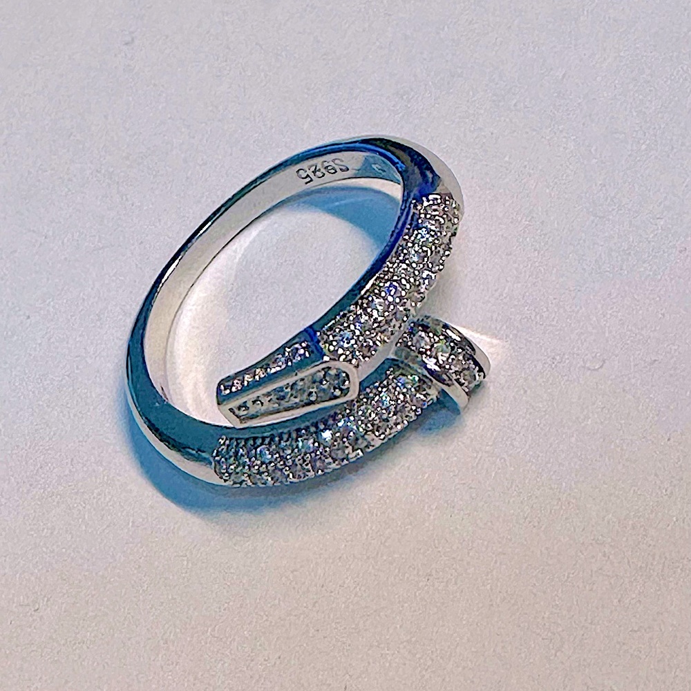 925 Sterling Silver Pavé Nail Ring